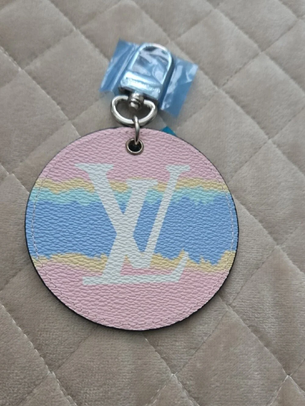 Keychain - Pastel Monogram Round Key Chain LV - Pink, Blue & Yellow